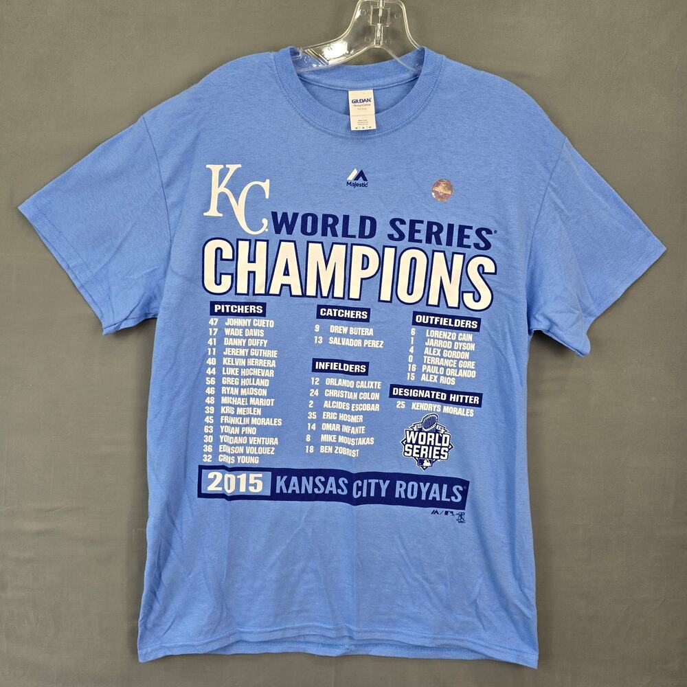 Kansas City Royals Blue Tee Size M World Series 2015 Short Sleeve Shirt Mens Top